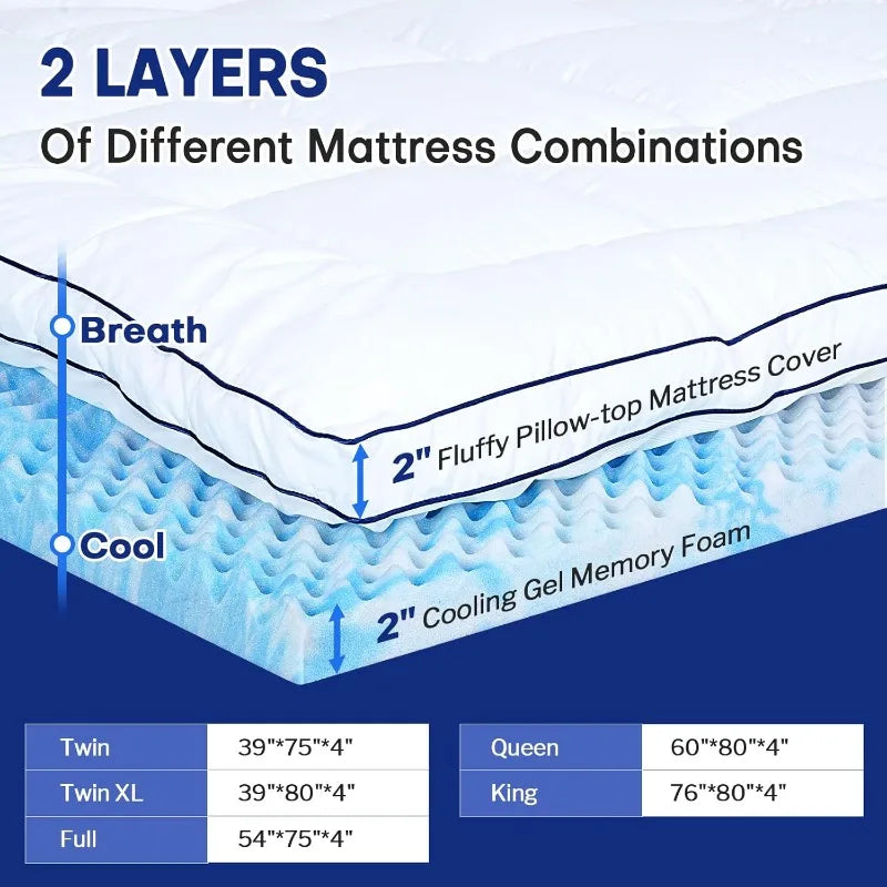 Queen Dual Layer 4 Inch Memory Foam Mattress Topper
